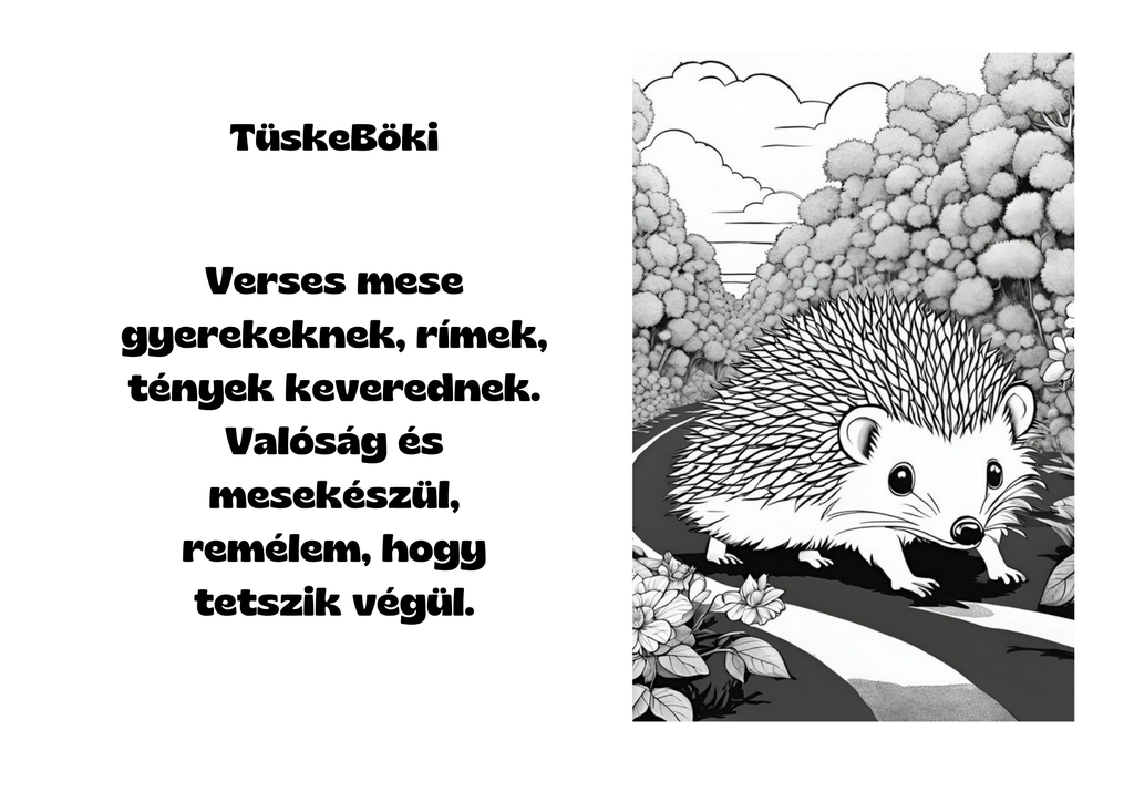 TüskeBöki kifestőlap – sünös oldal versszakkal