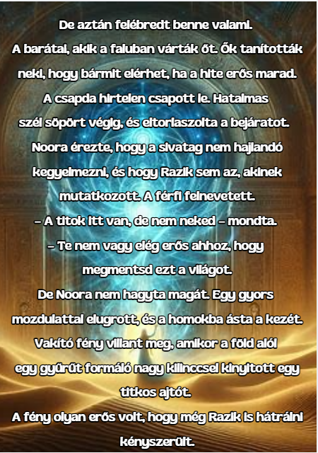 Jelenet A sivatag királynője című meséből – Noora és Razik a szent helynél