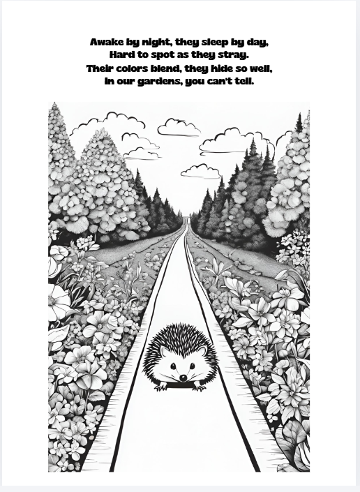 SpikyPokey coloring page – rhyming educational hedgehog scene