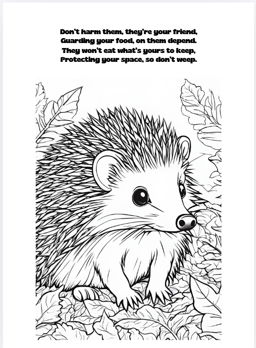 SpikyPokey coloring page – rhyming educational hedgehog scene