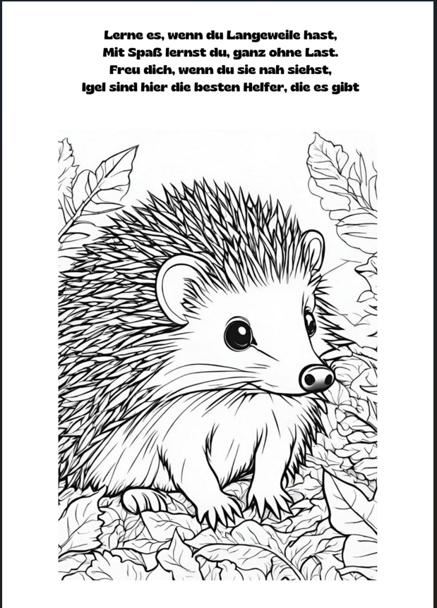 StachelPieks Malseite – Igel-Szene mit Strophe