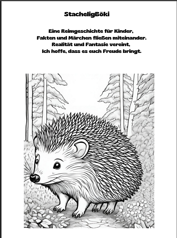 StachelPieks Malseite – Igel-Szene mit Strophe